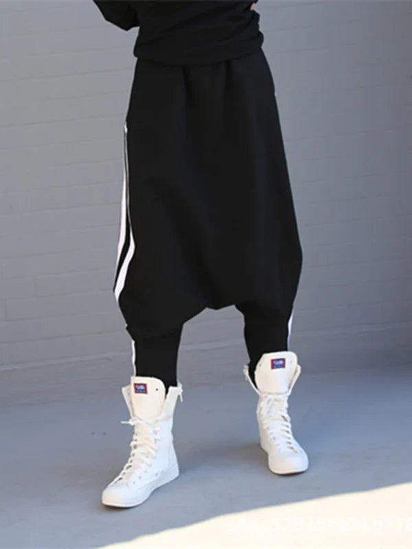 Striped Black Harem Pants for Women 2025 New Wide Casual Pockets Female Sportwear Trousers Ladies Bottpms 55977