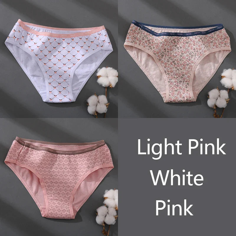 Women Printing Floral Panties 3Pcs/set Low-Rise Cotton Briefs Female Comfortable Underwear Female Soft Panties Lingerie M-2XL