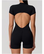 Hearuisavy Summer Women's Short Sleeved Sports Overalls Running Yoga Jumpsuit High Stretch Push Up Fitness Bodysuit With Zipper
