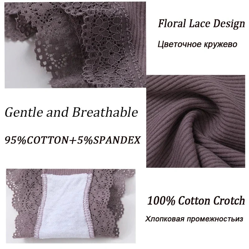 FINETOO 2Pcs/Set Women Cotton Brazilian Panties Plus Size M-2XL Lingerie Sexy Lace Underwear Low Rise Girls Intimates Underpants