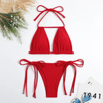 Sexy Bikini 2024 Women Black Brown Halter Hollow Out Push Up Micro Swimsuit Brazilian Bathing Suit Tie Side Triangle Swimwear