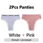 FINETOO 2Pcs/Set Women Cotton Brazilian Panties Plus Size M-2XL Lingerie Sexy Lace Underwear Low Rise Girls Intimates Underpants