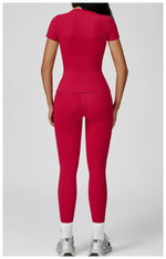 New Yoga Set Two Piece Women Short Sleeve Top with High Waist Leggings Seamless Workout Clothes Patchwork Sport Fitness Gym Sets