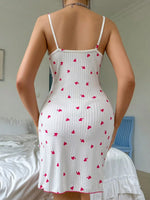 New Style Luxury Women Heart PrintNightdressDeep V Sleeveless Fashion Pajamas Seductive Sleep Dress Valentine's Women's Gift