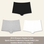 3PCS Women'sCotton Seamless Panties Sports Boxers Underwear Female Solid Color Briefs Cozy Lingerie Intimate Underpants XS-XL