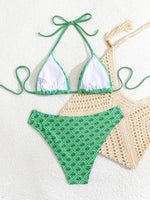 2025 New Women's Black Ground White Dot Printed Swimsuit Halter Neck Low Waist Bikini Set For Summer Female Swimwear Brazilian