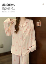 Printemps et automne nouveaux pyjamas pour femmes ensemble de vêtements de détente fille amour Cardigan pyjamas tissu froissé vê