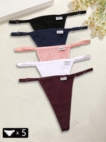 5PCS Women's Panties Cotton Thongs Adjustable Waist Sexy G-String Solid Color Seamless Intimate Female Underpants Lingerie S-XL