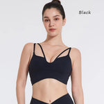 DIAS FIT JOY Women's Double Thin Shoulder Strap Yoga Vest with Chest Mat Sports Underwear V-neck Fitness Bra Yoga Back Beauty