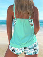 Women's Conservative Two Piece Swimsuit Black Stripe Print Patchwork Crop Top Tankini Set Beach Bathing Suit High Waist Swimwear