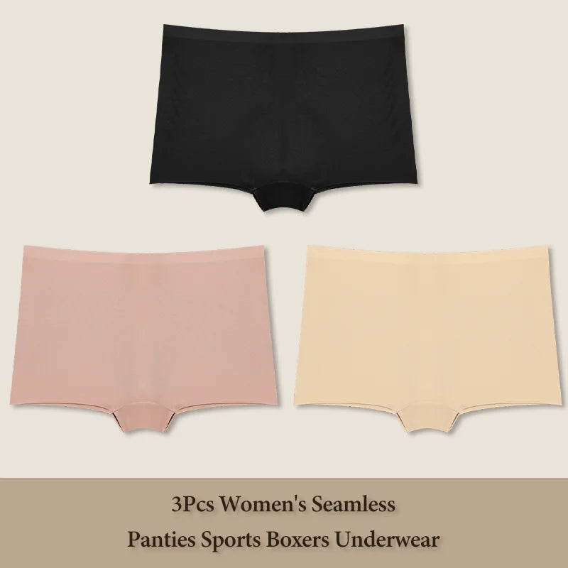 3Pcs Women's Seamless Sports Boxer Underwear Female Solid Color Panties Comfortable Briefs Cozy Lingerie Intimate Underpant S-XL