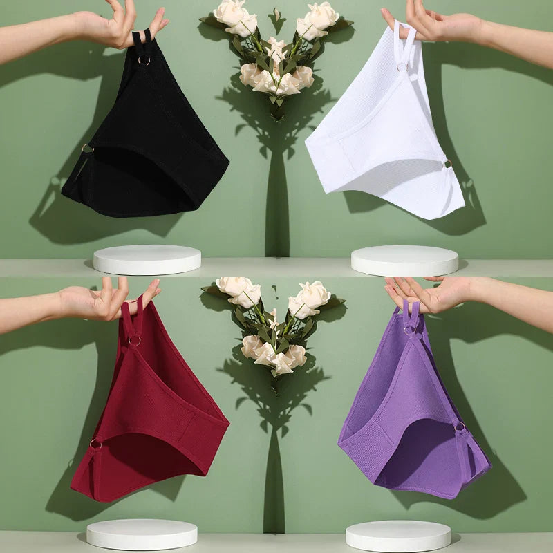 4PCS/Set Women Cotton Panties Sexy Low Waist Briefs Female Soft Breathable Underwear Button Design Fashion Comfortable Lingerie