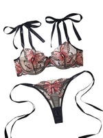 Lady 2 Pieces Lingerie Elegant Bowknot See Through Sexy Butterfly Bra Panty Cute Girl Intimate Underwear Set