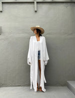 Solid Beach Cover Up Women Self Belted Wrap Kimono Dress Swimsuit 2025 New Robe Summer Beachwear Factory Supply