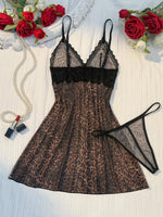 Lace-Trimmed Leopard Print Sleepwear Set Elegant Beauty Gift for Wife Sexy Nightgown And Underwear Combo
