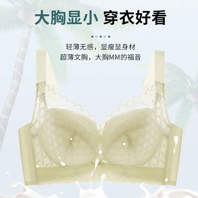Women's Full Coverage Wire Free Bra Non-Foam Lace Bra Thin Sexy Lace Bra Plus Size 36-46CDE Push Up for Women Thin Latex Bra 46E