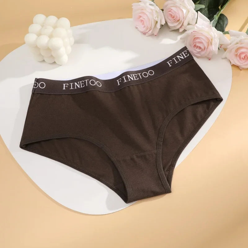 FINETOO 4Pcs Women'sCotton Panties Sexy Breathable Low WaistBriefs Letter Straps Underwear Soft Stretch Comfortable Lingerie