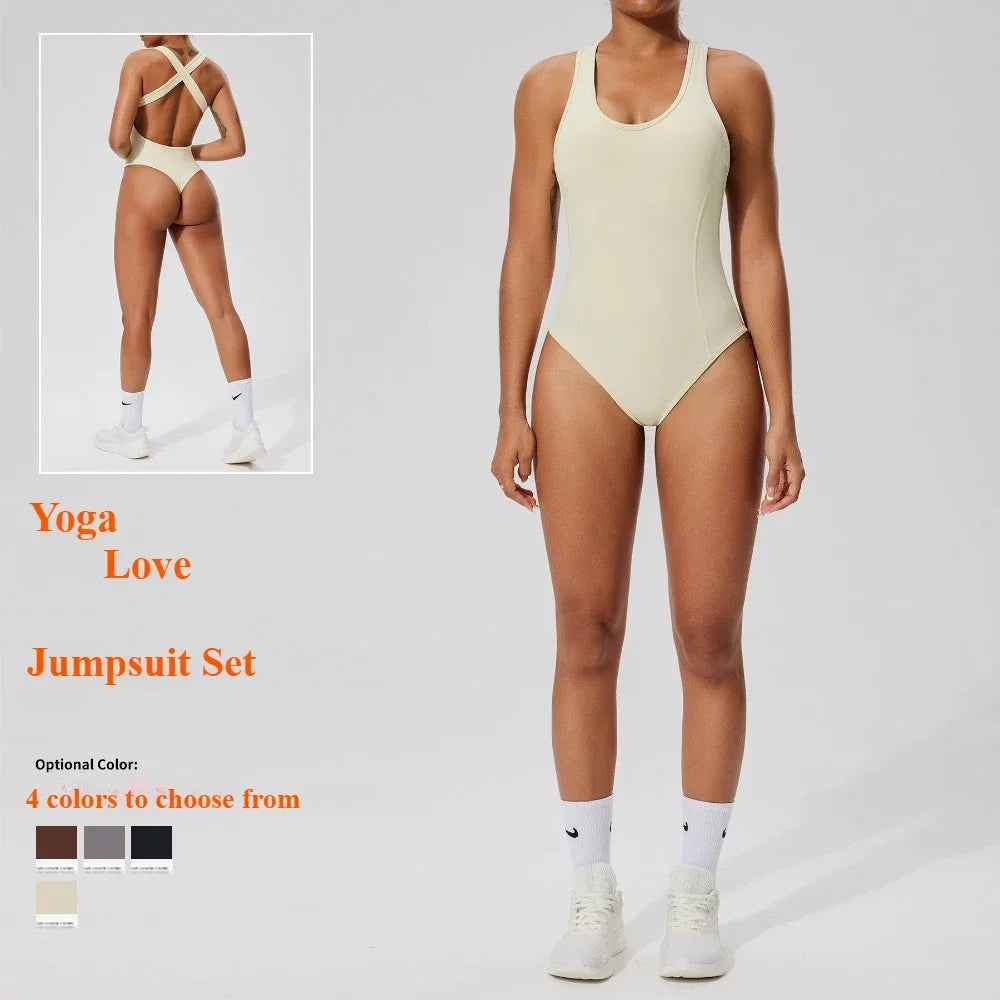 Seamless Yoga Jumpsuit Set Casual Back Base Tight One-piece Corset SlimBodysuit Yoga Suit Suspender Sports Fitness Suits Women