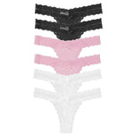 6pcs/Set Perspective Floral Panties Women Lace Thongs Low Waist Comfortable Solid Ladies G-string Bow Female Sexy Underwear