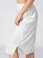 Women's Solid Color Skirts Elastic Waist Satin Underskirt Lace Trim Skirt for Under Dresses Black/White