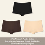 3PCS Women'sCotton Seamless Panties Sports Boxers Underwear Female Solid Color Briefs Cozy Lingerie Intimate Underpants XS-XL