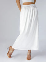Women's Solid Color Skirts Elastic Waist Satin Underskirt Lace Trim Skirt for Under Dresses Black/White