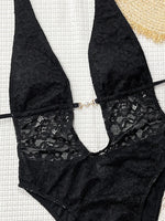 Black Sexy Women One Piece Swimsuit Female Swimwear 2026 Lace Halter Top Monokini Swimming Suit Beachwear Bathing Suit Biquini