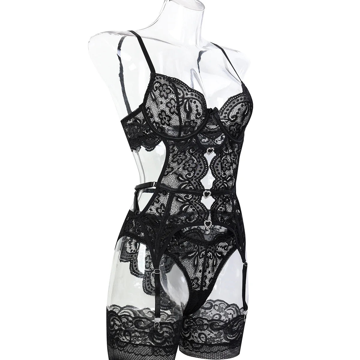 Nighttime Transparent Open Bra Porn Lingerie Corset Deep V Sexy Crotchless Underwear Women Lace Hollow Bras Hot Teddy Bodysuit