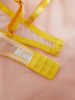 Ladies' youthful and beautiful yellow daisy summer semi transparent embroidered underwear, cute and sweet style, adjustable shou