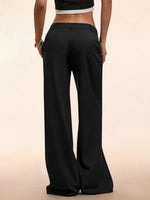 Women's Elegant Low Waist Personalized Slight Flared Leg Pants Casual Ribbed Wide Leg Mopping Trousers Streetwear 2025