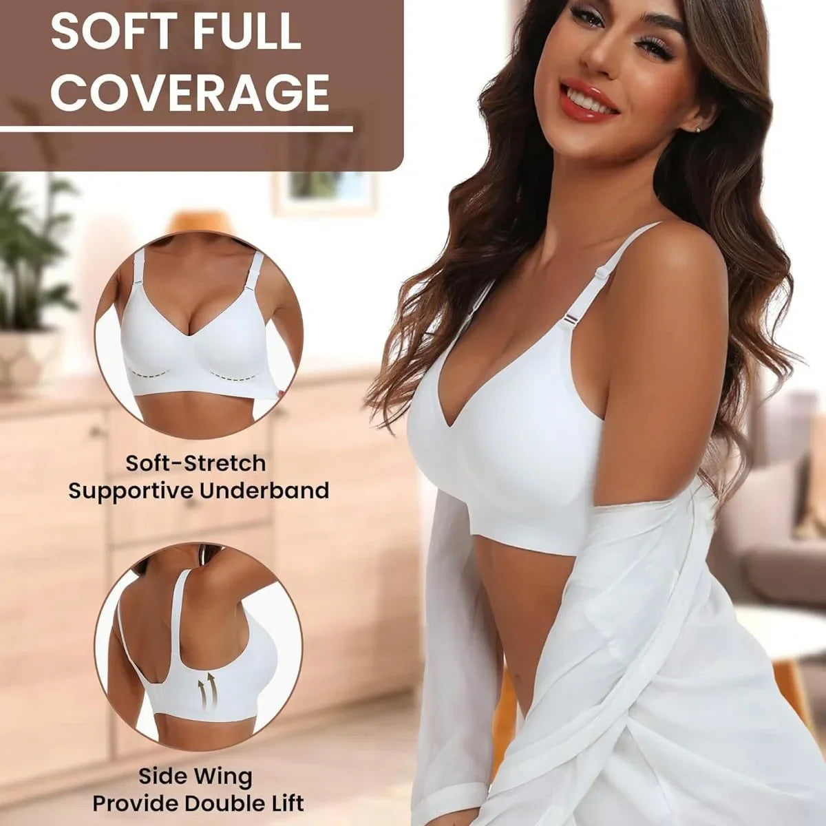 Women's Seamless Underwear 3/4 Cup and Thin Molded Cup Bra Wire-free Shaping Underwear Comfortable and Breathable Push Up