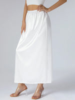 Women's Solid Color Skirts Elastic Waist Satin Underskirt Lace Trim Skirt for Under Dresses Black/White
