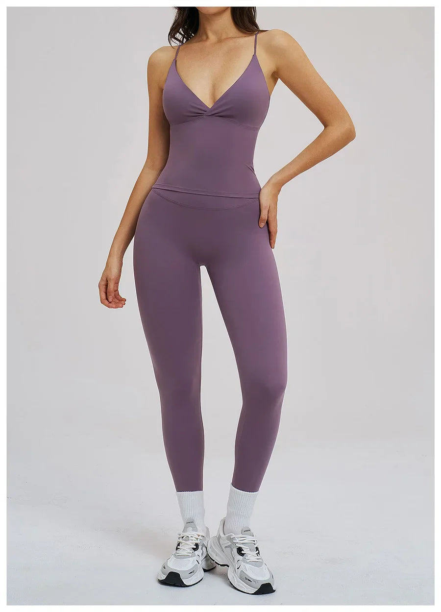 2PCS Yoga Suit Sports Set Women Fitness Quick-Drying Gym Tracksuit Running Nude Feeling Workout Outfit Sport Bra Leggings Suit
