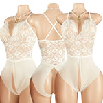 Woman Crotchless Lingerie Bodysuit Erotic Lace Mesh Underwear Babydoll Dresses Sexy Pajamas See Through Jump Suit Desire Costume
