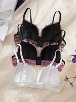 3PCS Daily Lace Trim Women's Underwear Set Rhinestone Push up Bra wite Underwire Soft & Stylish Female Slim Bra