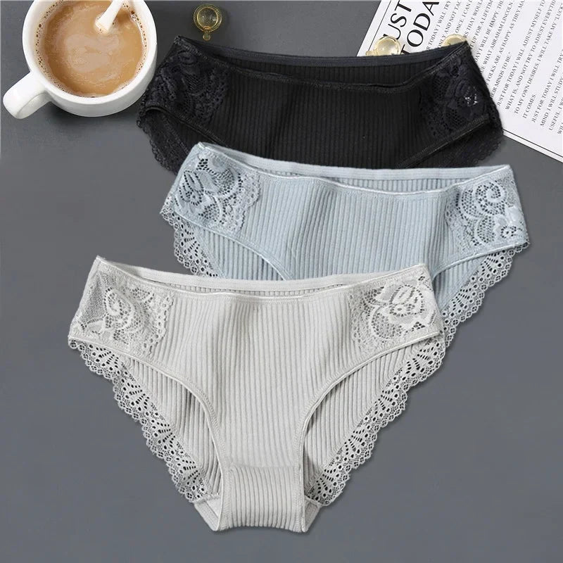 New 3Pcs/set Women's Cotton Panties M-2XL Women Patchwork Lace Underwear Sexy Low Waist Briefs Ladies Comfortable Underpants