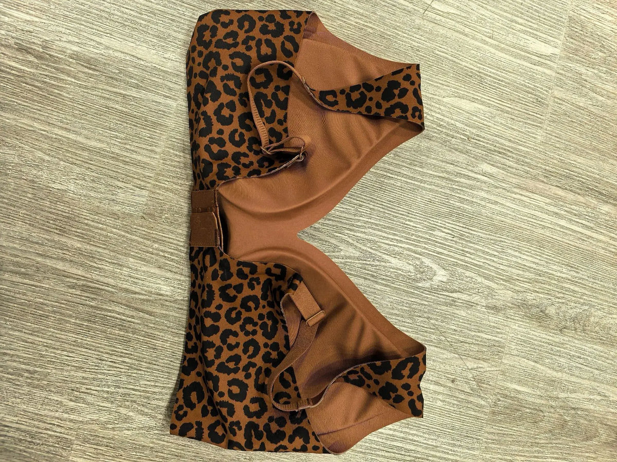 Women's Leopard Print Push-Up Seamless Bra Wire-Free Triangle Cup with Medium Mold Underwear Sexy and Comfortable Push-Up