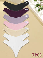 New 7Pcs Women Cotton Waffle Style G-string Panties Ladies Soft Thongs Female S-XL Low-Rise T-Back Panties Bikini Underwear 2024