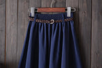 Midi Knee Length Summer Skirt Women With BeltFashion Korean Ladies High Waist Pleated A-line School Skirt Female