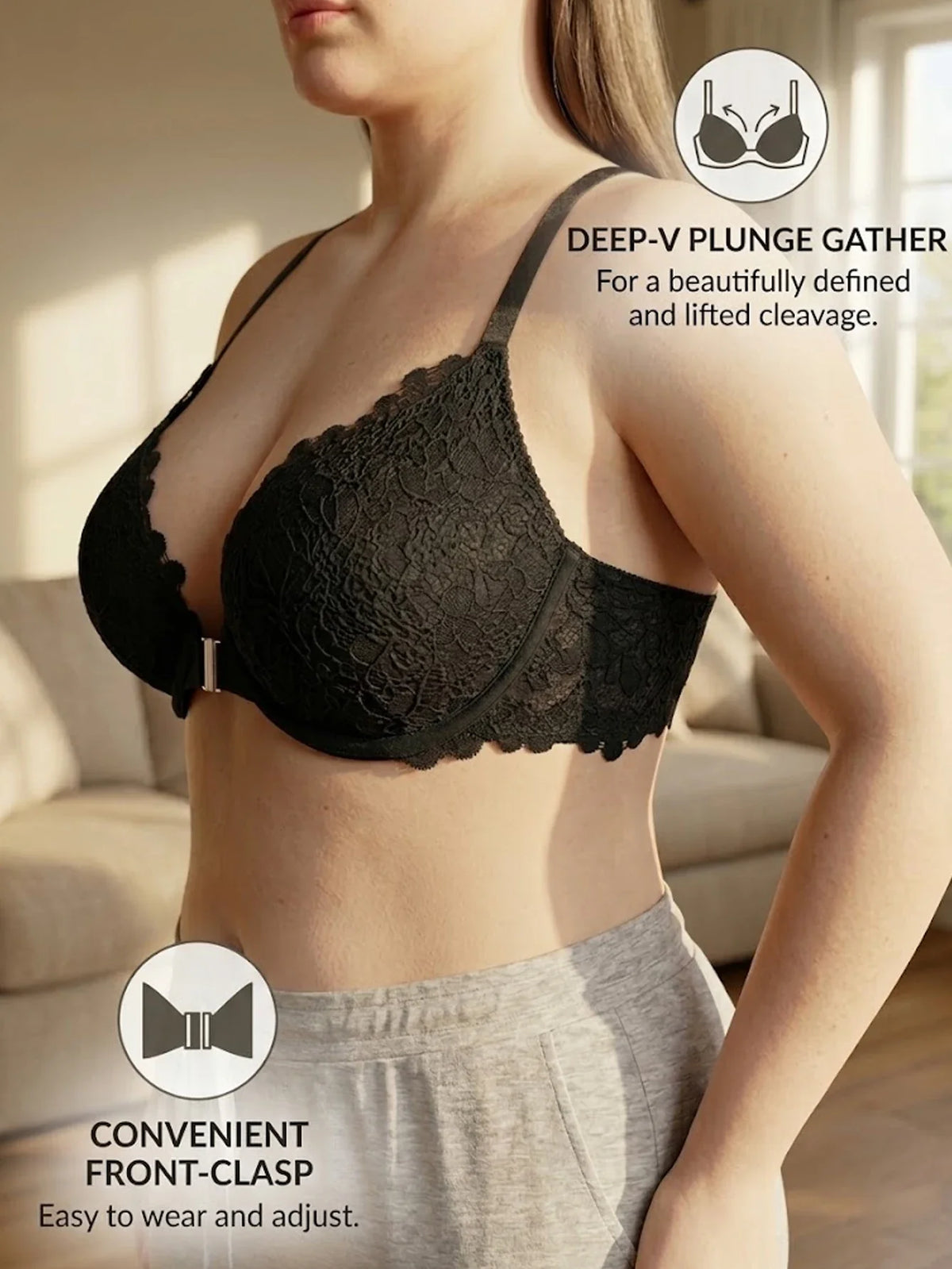 Women B C D E Cup Lace Backless Push Up Bra Underwire Side Shaping Underwear Sexy Floral Lace Bralette Adjustable Strap Lingerie