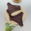 Dark Brown One Shoulder Solid Swimwears Sexy Swimsuit Women One Piece 2026 Hollow Out Monokini Metal Ring Bathing Suit Bodysuit test