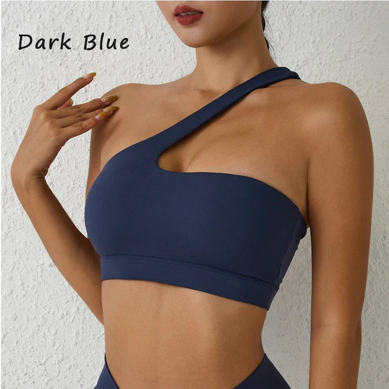DIAS FIT JOY One-Shoulder Sexy Sports Bra Yoga Fitness Training Outwear with Detachable Beauty Back Design for Women