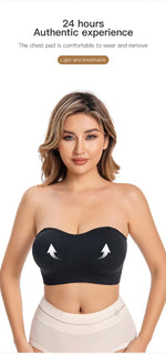 Women's Strapless and Wire-free Bandeau Bra with Full Cup Thin Mold Padding Non-slip Silicone Seamless Bra Plus Size Underwear