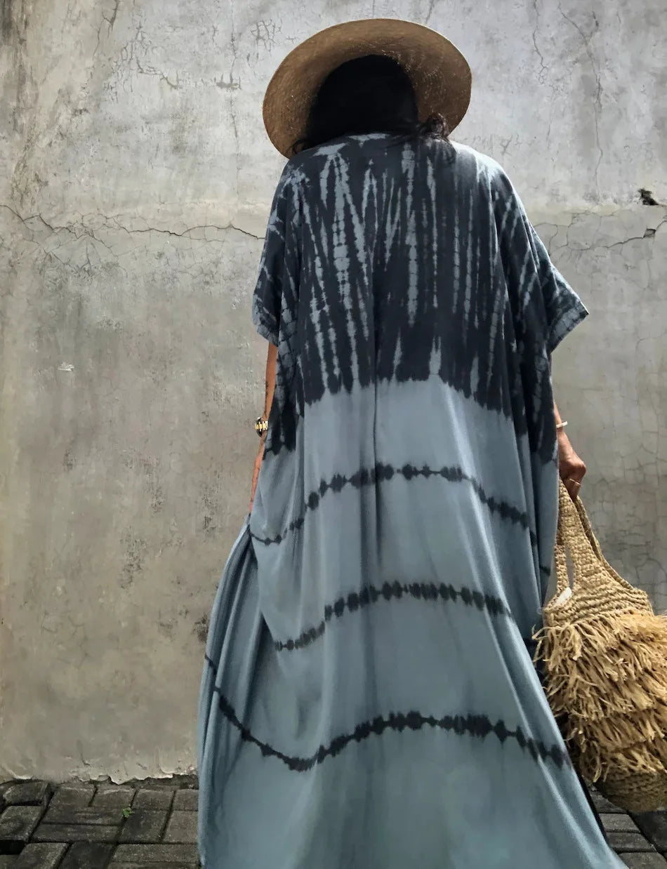 Beach Cover Ups for Swimwear Women Black Tie Dye Kimono Swimsuit Cape Summer Dress 2022 Beachwear Outfits Sales