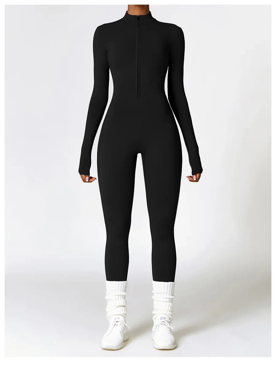 Zipper Workout Jumpsuit Sports Overalls Women Gym Clothing Running Long Sleeves Fitness Gym Tracksuit Short Sportswear Yoga Set