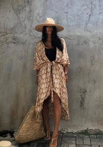 2024 New Summer Sexy Beach Kimono Swimwear Cotton Cover Up Swimsuit Women Print Bikini Cover Up Beachwear Dress Robe