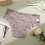 4PCS Lace Bikini Briefs Panties Women's Transparent Lingerie Sexy Female Underpants Floral Lace Perspective Waist Band Briefs