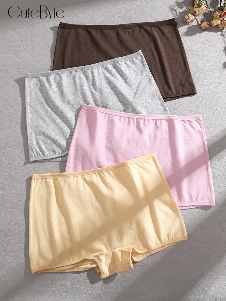 4Pcs/Set Women's Cotton Boxers Panties Seamless Sports Underwear Female Solid Color Cozy Lingerie Intimate Underpants XS-XL