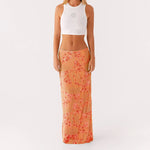 Elegant Beading Sequined Long Skirt for Women Summer Casual Floral Embroidery Maxi Straight Skirts for Beach Club Streetwear