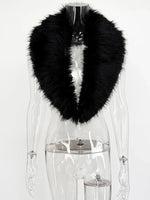 Trendix Black Knit Cardigan For Women Winter Detachable Faux Fur Collar Short Tops Street Slim Party Elegant Outerwear Top Femme